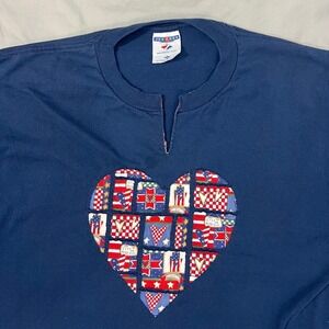 Vintage Jerzees Patriotic Heart T Shirt XL Navy Blue July 4th Heavyweight Blend